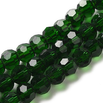 Transparent Glass Beads, Faceted(32 Facets), Round, Dark Green, 6mm, Hole: 1mm, about 98pcs/strand, 20.47 inch(52cm)
