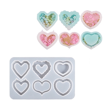 Heart DIY Silicone Quicksand Molds, Resin Casting Molds, for UV Resin, Epoxy Resin Jewelry Making, Heart Pattern, 85x140x11mm, Inner Diameter: 26~33x36~40mm
