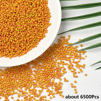 200G Opaque Colours Seep Glass Seed Beads, Round Hole, Round with Stripe Pattern, Gold, 3~3.5x2~3mm, Hole: 1mm