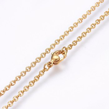 304 Stainless Steel Cable Chains Necklaces, with Lobster Claw Clasps, Golden, 19.69 inch(50cm), 2.4x0.6mm