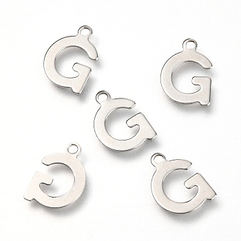 201 Stainless Steel Charms, Alphabet, Letter.G, 12x8.4x0.6mm, Hole: 1.4mm