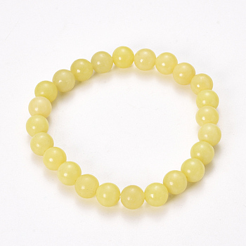 Natural Lemon Jade Beaded Stretch Bracelets, Round, 2-1/8 inch(55mm), bead: 8~9mm