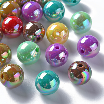 Opaque Acrylic Beads, AB Color Plated, Round, Mixed Color, 16x15mm, Hole: 2.8mm, about 220pcs/500g