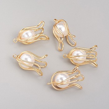 Acrylic Pearl Pendants, with Brass Findings, Ceiling Lamp, Real 18K Gold Plated, 23.2x14.5x12.5mm, Hole: 1.5mm