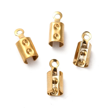 Ion Plating(IP) 201 Stainless Steel Cord End, Folding Crimp Ends, Real 18K Gold Plated, 10.5x4.5x4mm, Hole: 1.2mm, Inner Diameter: 4x3.5mm, Fit For Rhinestone: 0.7mm