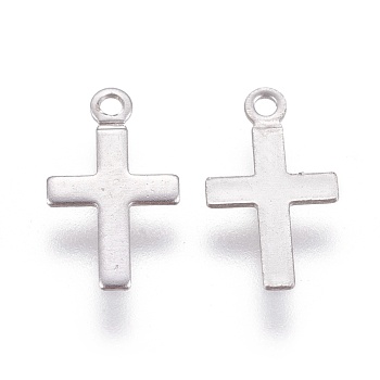 316 Surgical Stainless Steel Tiny Cross Charms, Stainless Steel Color, 10x6x0.4mm, Hole: 1mm