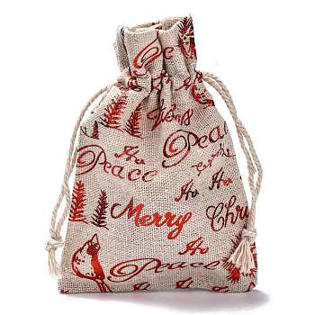 Cotton Gift Packing Pouches Drawstring Bags, for Christmas Valentine Birthday Wedding Party Candy Wrapping, Red, Christmas Tree Pattern, 14.3x10cm