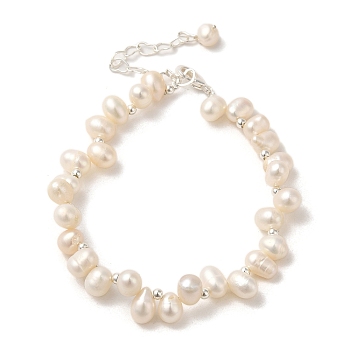 Natural Pearl Beaded Bracelets, with Brass Chains, Silver, 6-1/2 inch(16.4cm)
