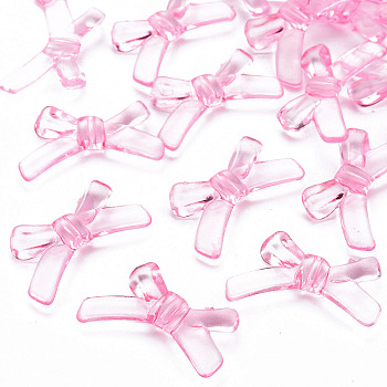 Transparent Acrylic Beads, Bowknot, Pearl Pink, 20x34x5.5mm, Hole: 1.8mm