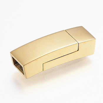 304 Stainless Steel Magnetic Clasps with Glue-in Ends, Rectangle, Golden, 23.5x7.5x5.5mm, Hole: 3.5x6mm