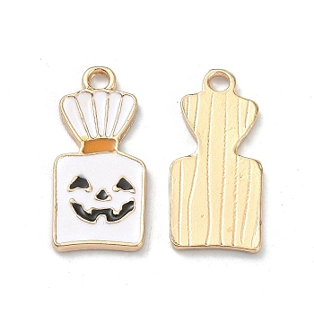 Halloween Light Gold Tone Alloy Enamel Pendants, Rectangle with Ghost Charm, White, 23.5x11x1.5mm, Hole: 2mm