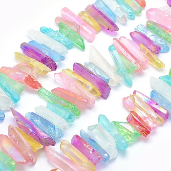 Electroplated Natural Quartz Crystal Beads Strands, Dyed, Nuggets, Mixed Color, 20~39x5~12mm, Hole: 1~1.5mm, about 15.7 inch(40cm).