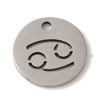 201 Stainless Steel Charms, Laser Cut, Flat Round with Constellation Charm, Cancer, 12x1mm, Hole: 1.5mm