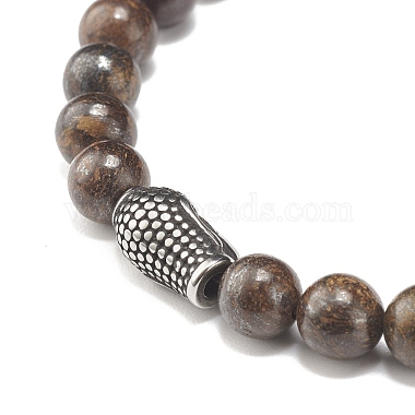 Round Natural Gemstone Braided Bead Bracelet with Buddha Head(BJEW-JB07640)-6