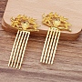 Iron Hair Comb Cabochon Settings, with Alloy Leaf, Golden, 21x47mm