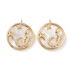 Real 18K Gold Plated Brass Micro Pave Clear Cubic Zirconia Pendants, with Shell, Long-Lasting Plated, Flat Round with Constellation, Scorpio, 21x18x3mm, Hole: 1.8mm(ZIRC-Z007-22D)