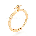 Brass Micro Pave Cubic Zirconia Cup Peg Ring Settings, Adjustable Ring Settings for Half Drilled Beads, Cadmium Free & Nickel Free & Lead Free, Real 18K Gold Plated, Pin: 0.9mm, 4mm, Inner Diameter: 17mm(KK-T076-07G)