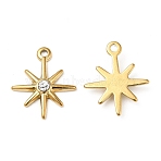 PVD Vacuum Plating 201 Stainless Steel with Rhinestone Pendants, Star Charms, Real 18K Gold Plated, Crystal, 18.5x15.5x3mm, Hole: 1.5mm(STAS-J401-VC942)