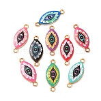 Printed Flower Alloy Enamel Evil Eye Links Connector Charms, Golden, Golden, Mixed Color, 25x10.5x2mm, Hole: 1.9mm(FIND-G118-03G)