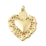 Brass Pendants, Sacred Heart Charms, Long-Lasting Plated, Rack Plating, Lead Free & Cadmium Free, Real 18K Gold Plated, 30x26x4mm, Jump Ring: 4.5x1mm, Inner Diameter: 2mm(KK-H267-026E-G)