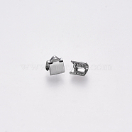 304 Stainless Steel Ribbon Crimp Ends, Stainless Steel Color, 7x6mm, Hole: 1.5x2mm(X-STAS-S112-001A-P)