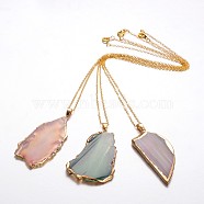 Golden Tone Natural Agate Pendant Necklaces, with Brass Cable Chains and Spring Ring Clasps, Mixed Color, 18 inch(NJEW-JN01186)