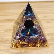 Resin Orgone Pyramid, Natural Amethyst Energy Generator for Stress Reduce Healing Meditation Attract Wealth Lucky Room Decor, 60x60x60mm(PW-WG69019-01)