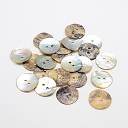 2-Hole Flat Round Mother of Pearl Buttons, Akoya Shell Button, Tan, 18x1mm, Hole: 1.5mm, about 1440pcs/bag(SHEL-N033-09)