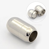 Smooth 304 Stainless Steel Magnetic Clasps with Glue-in Ends, Oval, 20x12mm, Hole: 8mm(STAS-Q153)