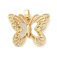 Brass Micro Pave Clear Cubic Zirconia with Acrylic Pendants, Butterfly Charms, Real 18K Gold Plated, 18x22x3mm, Hole: 3x4.5mm(KK-G483-08G)