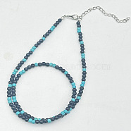 Vintage Unisex Natural Obsidian & Synthetic Turquoise Beaded Necklaces(FL7181-2)