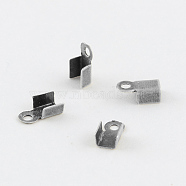 Iron Folding Crimp Ends, Fold Over Crimp Cord Ends, Platinum, 6x3x2.3mm, Hole: 1.2mm(IFIN-ZX994-N)