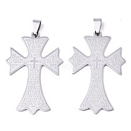 201 Stainless Steel Big Pendants, Cross with Word Padre Nuestro, Stainless Steel Color, 50.5x32x1mm, Hole: 4x7.5mm(X-STAS-R115-15P)
