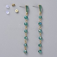 Electroplate Glass Dangle Stud Earrings, with Golden Plated Brass Eye Pin, Alloy Resin Stud Earring Findings, Brass & Plastic Ear Nuts, Green, 83mm, Pin: 0.8mm(EJEW-JE04017-02)