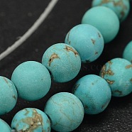 Frosted Round Natural Magnesite Beads Strands, Dyed & Heated, Turquoise, 10mm, Hole: 1mm, about 39pcs/strand, 15.5 inch(G-I168-06-10mm)