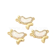 Rack Plating Brass Micro Pave Clear Cubic Zirconia Footprint Links Connector Charms, with Synthetic Opal, Real 18K Gold Plated, Long-Lasting Plated, Lead Free & Cadmium Free, White, 20x17x2mm, Hole: 1.2mm(KK-K385-111G)