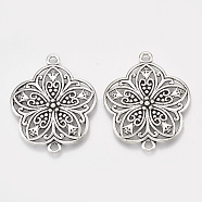 Tibetan Style Alloy Links connectors, Flower, Lead Free & Cadmium Free, Antique Silver, 37x31x3mm, Hole: 2mm, about 145pcs/500g(TIBEP-T052-30AS-RS)
