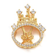 Castle Brass Micro Pave Cubic Zirconia Pendant Peg Bails, for Half Drilled Beads, Real 18K Gold Plated, 23x17.5x5mm, Hole: 2.5x4~5mm, Pin: 0.7mm(KK-L217-002G)