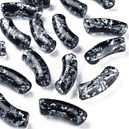 Transparent Acrylic Beads, Imitation Gemstone, Two Tone, Curved Tube, Black, 36x13.5x11.5mm, Hole: 4mm, about 148pcs/500g(MACR-S372-001F-C10)