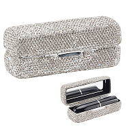 Bling Rhinestone Lipstick Case Holder, Iron Cosmetic Storage with Mirror inside, Rectangle, Crystal, 8.55x3.2x3.4cm(CON-WH0089-49)