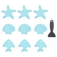 PEVA Adhesive Non-Slip Bathtub Stickers, with Plastic Scraper, Bathroom Accessories, Sky Blue, 77~97x95~100x0.8mm, Hole: 7mm(FIND-WH0077-40)