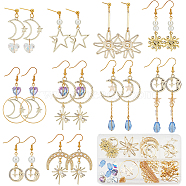 DIY Star Sun Earring Making Kits, Including Alloy & Brass Pendants, Glass Heart & Pearl Beads, Brass Earring Hooks, Golden, 130Pcs/box(DIY-SC0020-27)