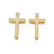 Rack Plating Alloy Beads, with Rhinestone, Cadmium Free & Lead Free, Cross, Golden, Crystal, 34.5x21.5x5mm, Hole: 1.4mm(PALLOY-N158-002)