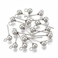 201 Stainless Steel Stud Earring Findings, with Loop and 304 Stainless Steel Pins, Round, Stainless Steel Color, 7x4mm, Hole: 1.8mm, Pin: 0.8mm(STAS-T031-15)