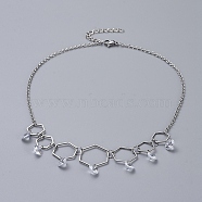 304 Stainless Steel Necklaces, with Cubic Zirconia Charms, Hexagon Linking Rings, Cable Chains & Lobster Claw Clasps, Stainless Steel Color, 16.14 inch(41cm)(NJEW-JN02685-04)