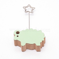 Sheep Wood Name Card Holder, Photo Memo Holders, with Star Iron Clip, for Wedding, Birthday Party Table Number Sign, Pale Green, 115x59x18mm, Hole: 3mm(KS-TAC0001-14)