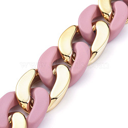 Handmade Curb Chains, Twisted Chain, with Opaque Spray Painted Acrylic Linking Rings and CCB Plastic Linking Rings, Oval, for Jewelry Making, Pink, Link: 29x20x6mm, 39.37 inch(1m)/strand(AJEW-JB00567-01)