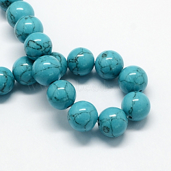 Dyed Synthetic Turquoise Gemstone Bead Strands, Round, Dark Turquoise, 8mm, Hole: 1mm, about 50pcs/strand, 15.7 inch(TURQ-R032-8mm-XSS09)