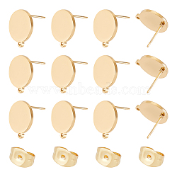 10 Pairs 304 Stainless Steel Stud Earring Findings, with Horizontal Loops, Flat Round, Golden, 14x12mm, Hole: 1mm, Pin: 0.7mm(STAS-UN0042-35)