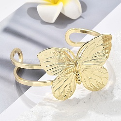 Butterfly Brass Cuff Open Bangles, Long-Lasting Plated, Golden, Inner Diameter: 2-1/2x2 inch(6.2x5cm) (BJEW-M060-01G-01)